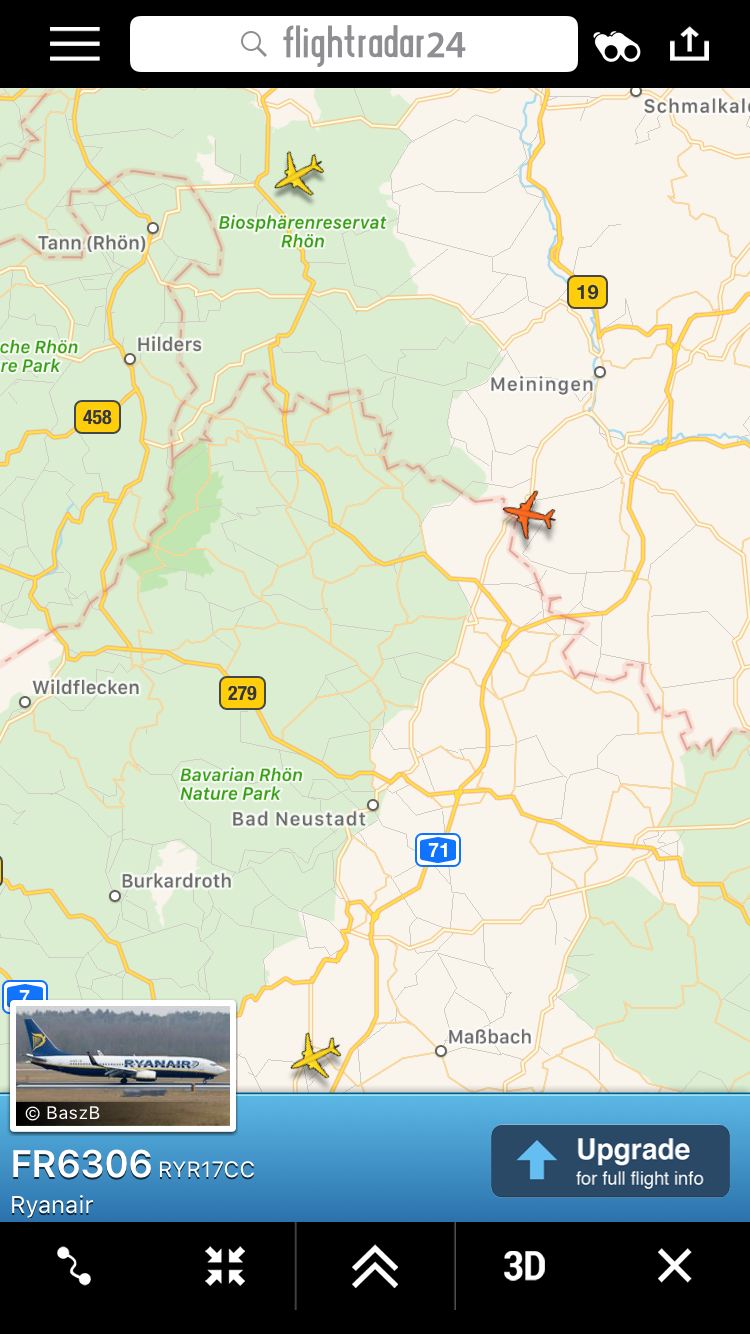 Ryanair FR6306 ist noch irgendwo in Bayern