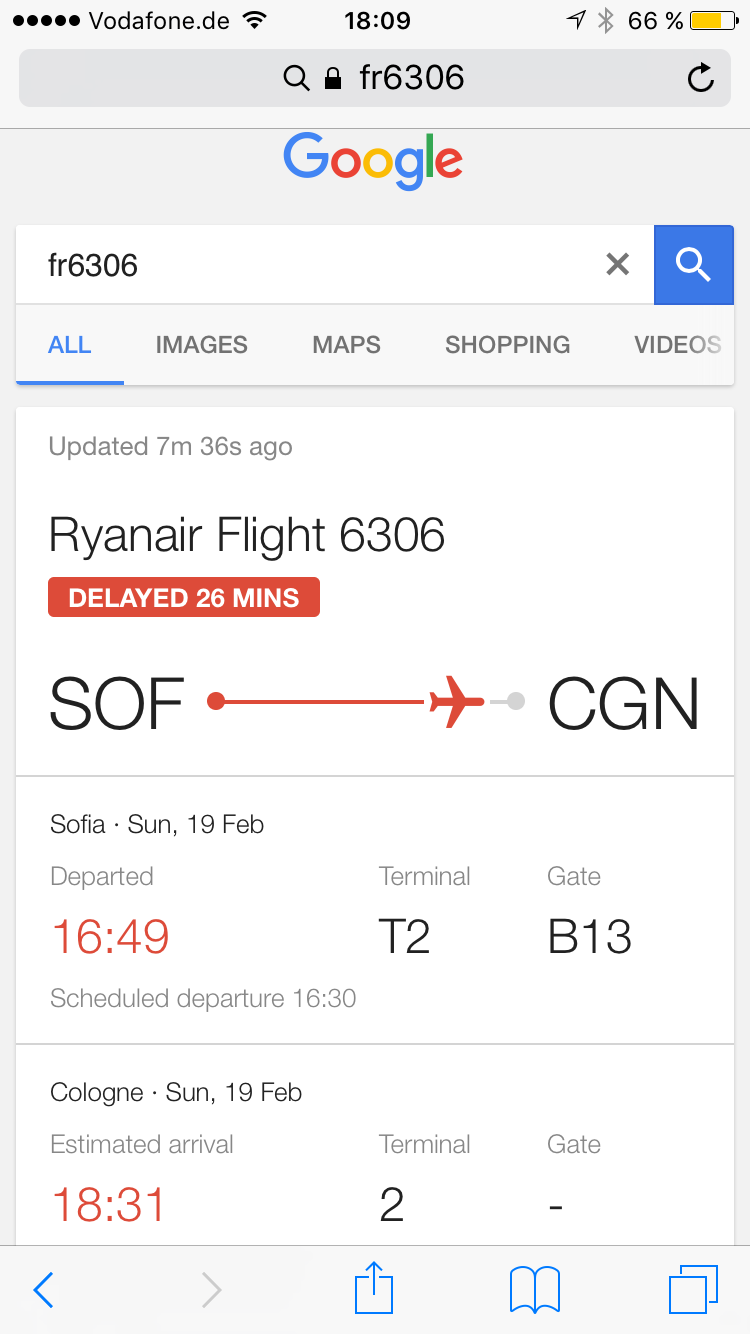 Ryanair FR6306 as shown by Google